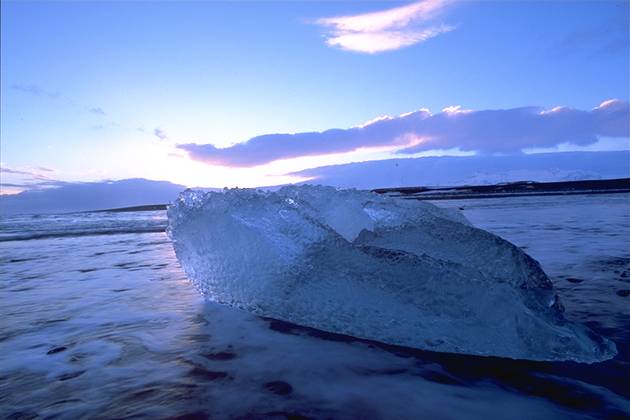 Block of ice at sunset